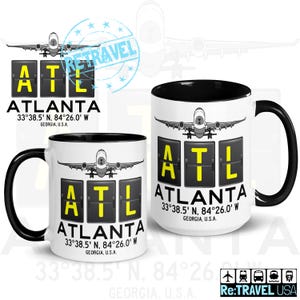 ATLANTA International Airport Code koffiemok Atlanta Airport mok vliegtuig spotter Air Travel Cabin Crew cadeau ATL Atlanta Georgia Airport cadeau