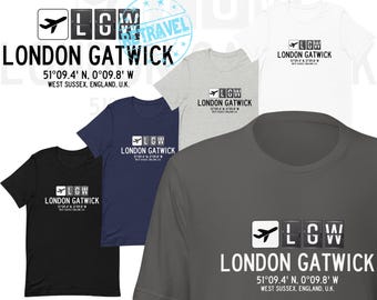 LONDYN GATWICK Airport Code Shirt Plane TShirt London England UK International Airport Shirt Plane Spotting Travel Shirt Airplane Shirt