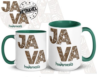 JAVA Indonesia Batik Coffee Mug Indonesia Gift, Java Indonesia Coffee Lover Gift Indonesia Souvenir, Indonesia Travel Mug Java Coffee Cup