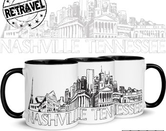 Tazza da caffè con skyline del paesaggio urbano di NASHVILLE Tennessee, regalo per allontanarsi, regalo per espatriati, tazza per città natale, tazza da caffè da viaggio per Nashville TN