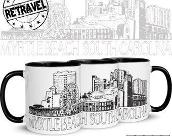 MYRTLE BEACH South Carolina Cityscape Skyline Coffee Mug Moving Away Gift Expat Gift Hometown Mug, Hometown Gift Myrtle Beach SC Travel Mug