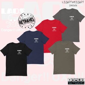 LAOS Danger UXO Adventure Shirt, Laos T Shirt, Laos Travel Shirt, Laos Clothing Laotian Shirt, Laos T-Shirt, Lao Unexploded Ordinance Shirt