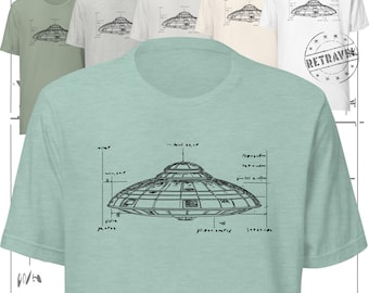 UFO Blueprint Shirt UAP Shirt Alien Conspiracy Theory Shirt Bob Lazar Style Shirt Spacecraft Blueprints Drawing UFO Tee Shirt Alien Shirt