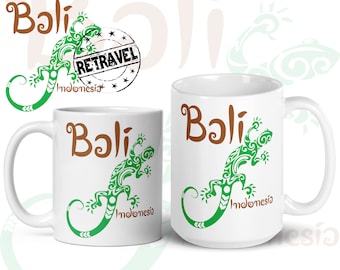 BALI Indonesia Souvenir Gecko Coffee Mug, Indonesian Batik Travel Mug Indonesia Gift Bali Mug, Gecko Mug, Indonesia Souvenir Bali Coffee Mug