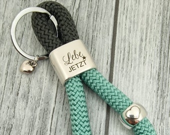 Keyring XXL made of sailing rope 'Live now' anthracite/mint