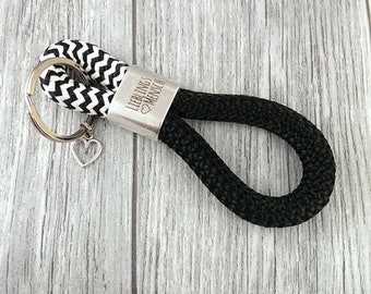 Key ring XXL made of sailing rope, favorite person, black/white