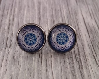 Ohrstecker Mandala blau 12mm