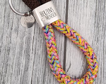 Key ring XXL made of sailing rope 'Heart man' brown curry