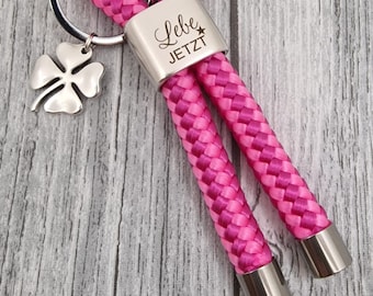 Key ring XXL made of sailing rope 'Live now' pink/pink