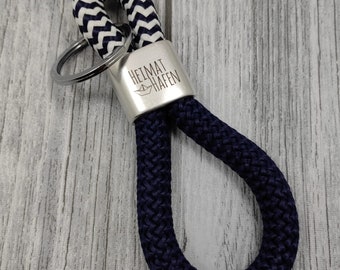 Keyring XXL made of sailing rope 'Home port with boat'