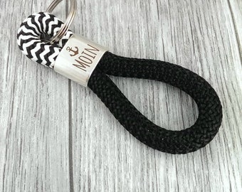 Key ring Moin XXL made of black and white sailing rope