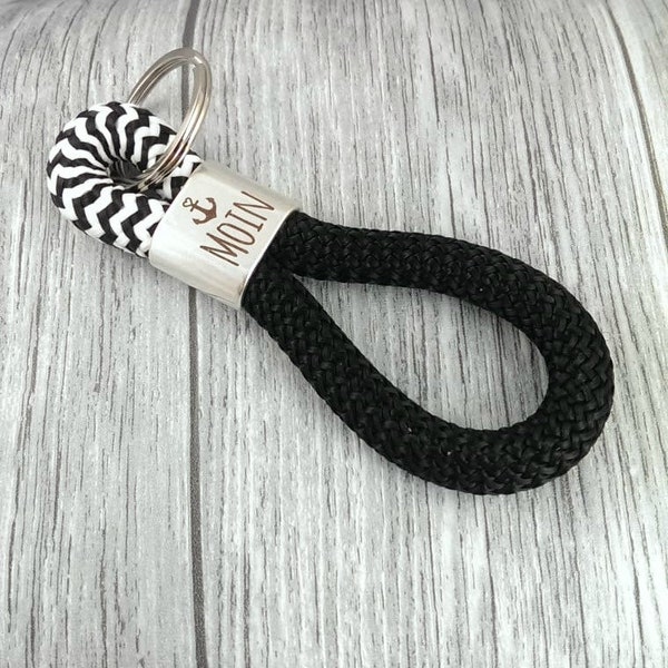 Key ring Moin XXL made of black and white sailing rope