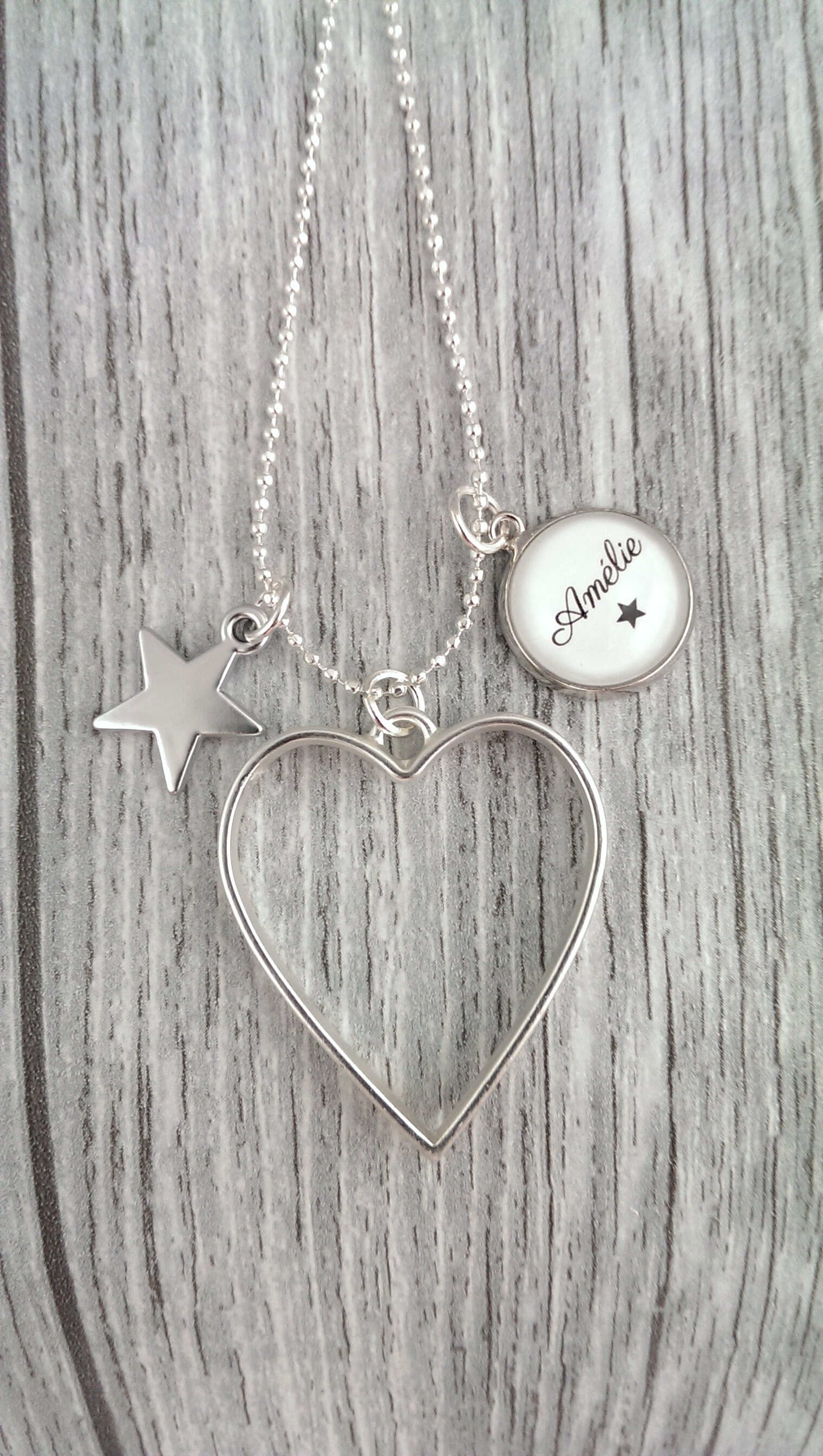Long Ball Chain With Heart and Name - Etsy