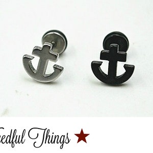 Fake plugs ear studs anchor silver
