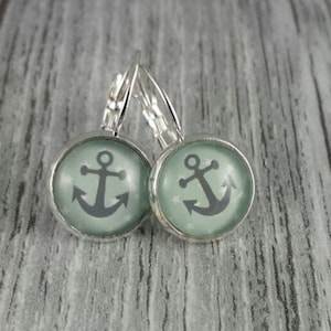 Anchor earrings turquoise-gray 12 mm