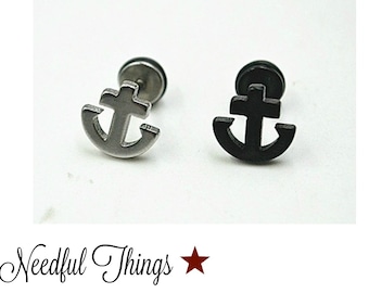 Fake plugs ear studs anchor black