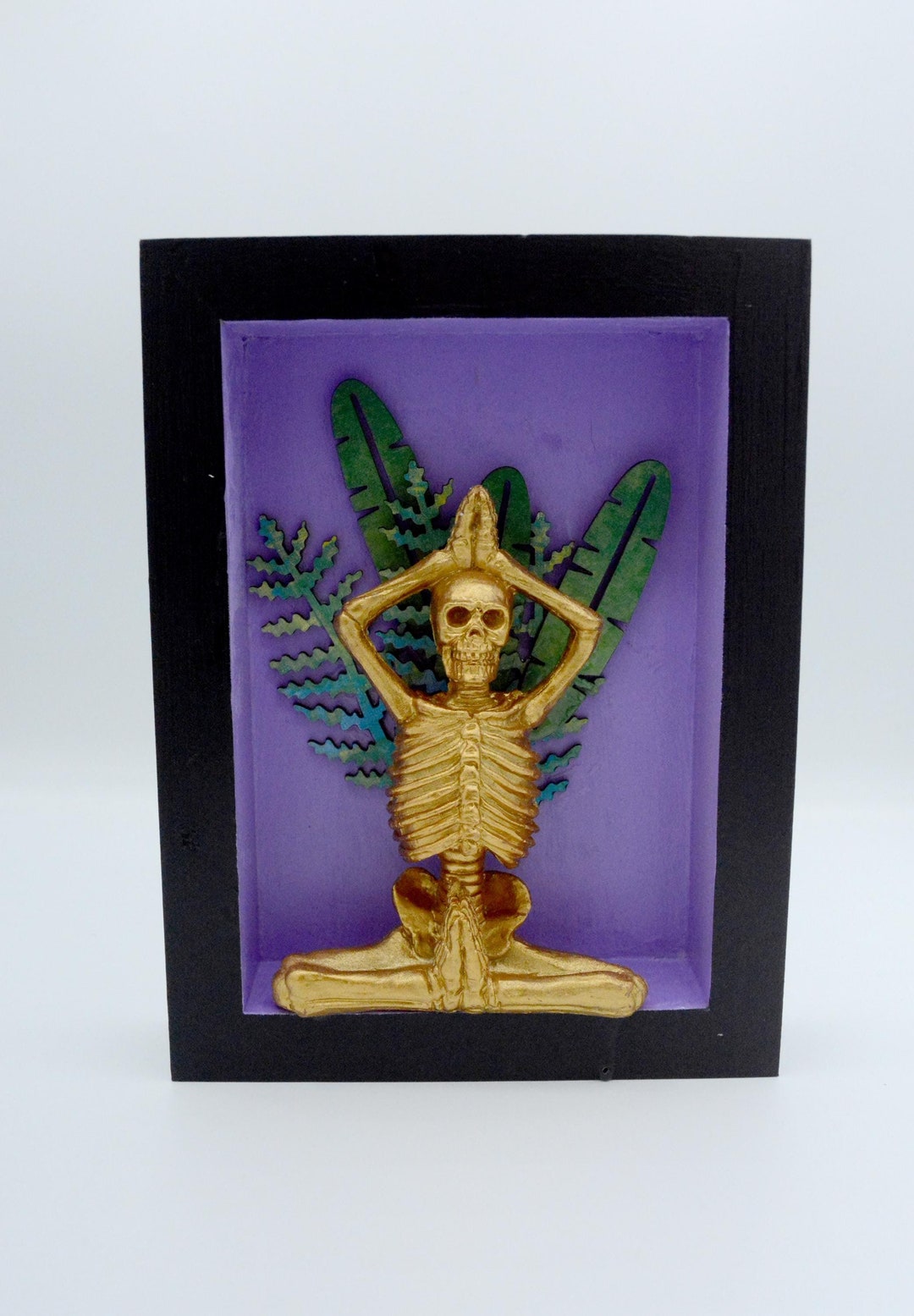 Gold, Yoga, Skeleton, Handmade, Shadow Box, Botanical, Halloween, Goth ...