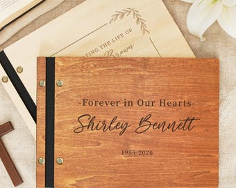 Custom Wooden Funeral Guest Book: Memorial Service Sign-In Book, Personalized Funeral Guestbook, A Life Celebration Album