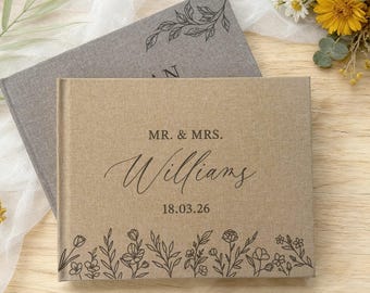 Custom Linen Wedding Guest Book, Personalized Wedding Reception Guestbook, Sign in Book, Wedding Memory Keepsake, Engagement Gift