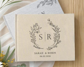 Personalized Wedding Guest Book: Custom Name & Date Sign in Book, Linen Cover Guest Book, Wedding Reception Guestbook, Anniversary Gifts