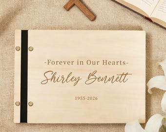 Custom Funeral Guest Book: Wooden Engraved, Funeral Service Sign In Book, Celebration of Life Memorial Guestbook, Gift for Loss of Loved One
