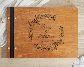 Wooden Wedding Guest Book, Custom Name Guestbook, Personalized Photo Album, Wedding Keepsake for Signing, Gift for Couple, Engagement Gift
