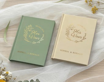 Personalized Hardcover Vows Book, Custom Wedding Vow Book Set of 2, His and Her Vows Book with Gold Foil, Couple Keepsake, Engagement Gift