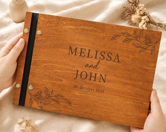 Personalized Wedding Guestbook: Reception Guestbook, Custom Sign Book, Wooden Photo Album, Wedding Anniversary Keepsake
