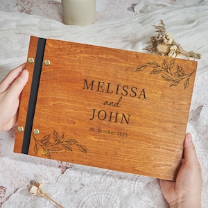 Personalized Wedding Guestbook: Reception Guestbook, Custom Sign Book, Wooden Photo Album, Wedding Anniversary Keepsake