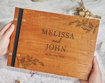 Personalized Wedding Guestbook: Reception Guestbook, Custom Sign Book, Wooden Photo Album, Wedding Anniversary Keepsake