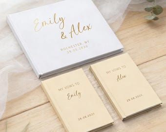 Custom Wedding Vows Book: Hardcover Vow Book with Name & Date, Wedding Ceremony Book with Gold Foil, Personalized Wedding Keepsake Gift