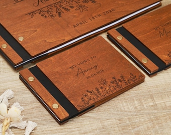 Custom Wedding Vows Book: Wooden Engraved with Name & Date, Vow Book Set of 2, Wedding Ceremony Supplies, Personalized Wedding Keepsake Gift