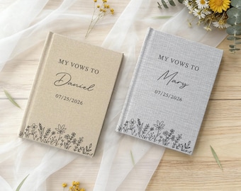 Custom Linen Vows Book, Personalized Wedding Ceremony Book, Vow Books Set of 2, His and Hers Wedding Vow Books, Wedding Keepsake Gifts