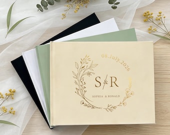 Custom Hardcover Wedding Guest Book, Personalized Wedding Reception Guestbook, Sign in Book with Gold Foil, Wedding Memory Keepsake