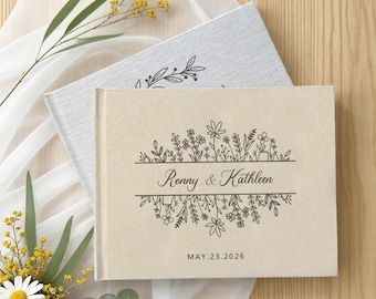 Custom Wedding Guest Book: Personalized Linen Sign in Book, Wedding Reception Guestbook, Memory Photo Album, Wedding Keepsake