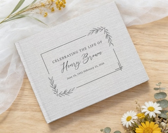 Custom Linen Funeral Guest Book: Memorial Service Sign-In Book, Personalized Funeral Guestbook, A Life Celebration Album