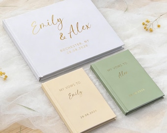 Personalized Hardcover Guest Book: Wedding Reception Guestbook, Custom Sign in Book with Gold Foil, Photo Album, Wedding Keepsake