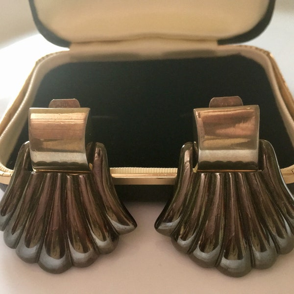 Vintage Art Deco Earrings, Art Deco style 1980s Vintage clip on Earrings