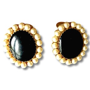 Seed Pearl and Faux Onyx clip on earrings, c1960s