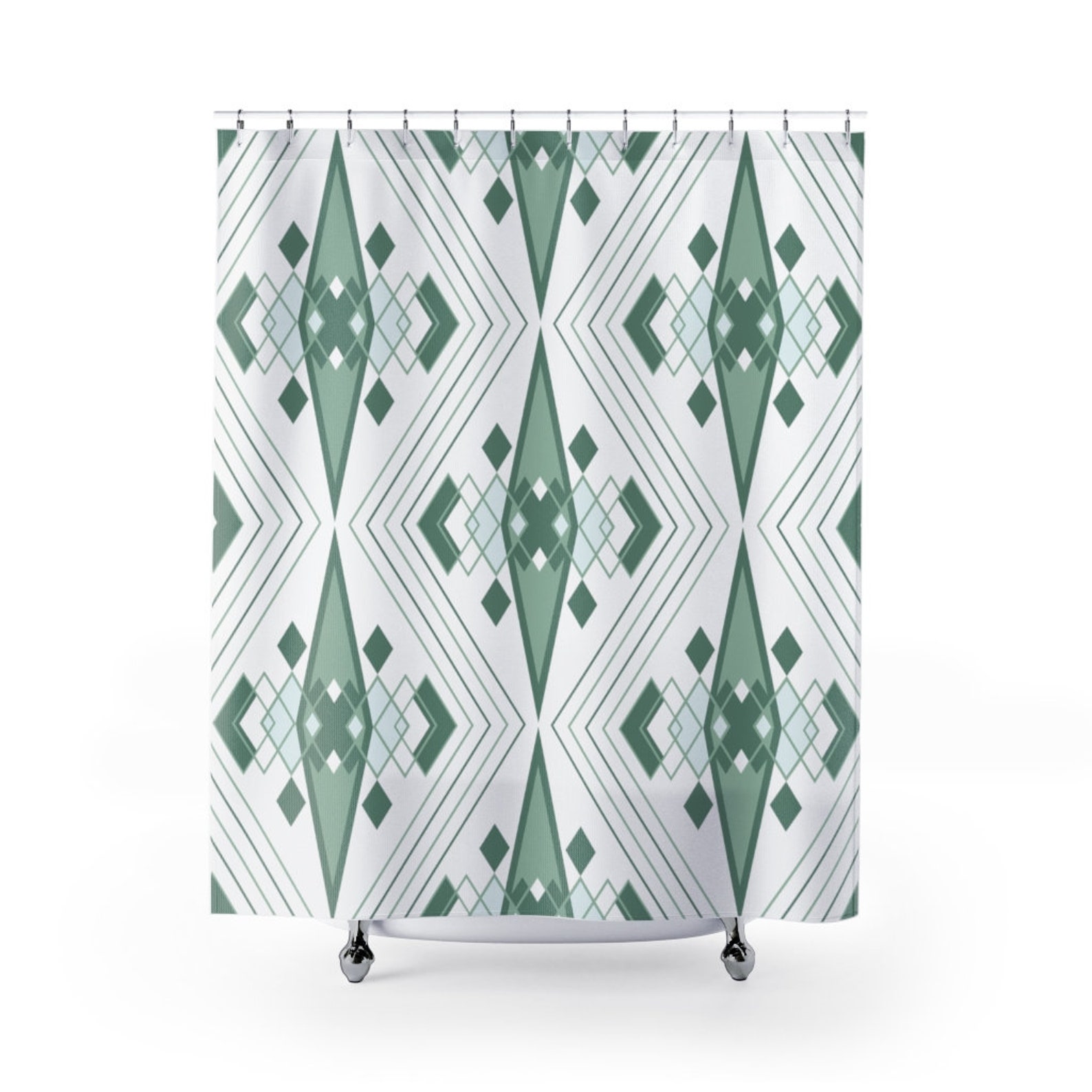 green geometric shower curtain
