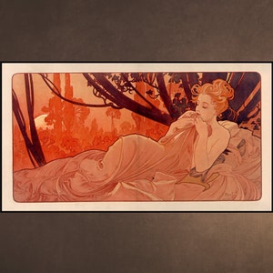 1899 DAWN and DUSK Alphonse Mucha Art Nouveau Goddess Vintage Lithograph French Woman Beauty Nature Art Posters Wall Hanging Decor Print