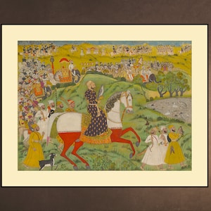India WAR SCENE Miniature - Elephants Warriors Maharajah Hawk Soldiers - Antique Decor Wall Engraving Download Downloadable Printable