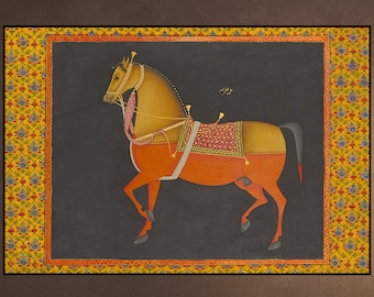 PERZISCHE Mughal Indiase miniatuur paard van een prins - Art 18e eeuw Iran - Antieke Decor Muur gravure Downloadbare Afdrukbare