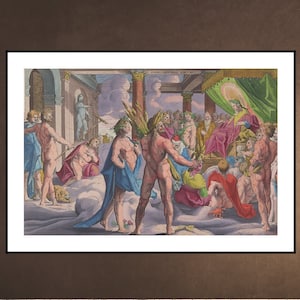 PHAETON Asking for the Chariot - Color Engraving 1590 Goltzius Greek Gods Mythology Home Decor Wall Engraving Downloadable Printable