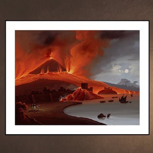 MOUNT VESUVIUS Torre del Greco Destruction 1794 Naples Italia Italy Print Painting Napoli volcano eruption Landscape Home Decor Wall