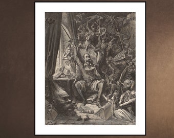 Don Quixote reading chivalric romances knight-errant chivalry Cervantes Gustave Doré Decor Wall Engraving Download - Downloadable Printable
