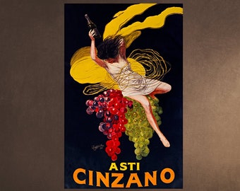 Asti CINZANO Vintage Ad 1921 Drink Poster - Restaurant Kitchen Bar Cafe Grapes Vrouw Geel Leonetto Cappiello Lithograph Art Wall Download