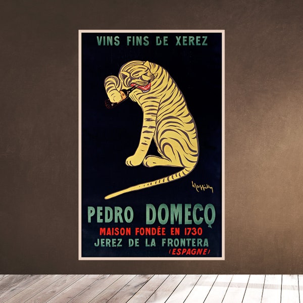 Vins fins de XERES Pedro Domeco - 1730 Tiger Botella Ad 1912 Vino Cartel Restaurante Bar Café Leonetto Cappiello Litografía Arte Wall Descargar