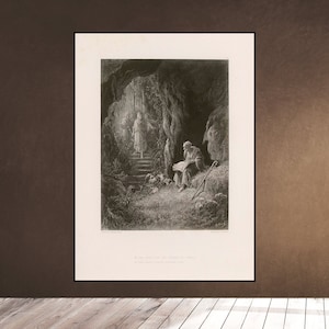 Der ENCHANTER und sein Buch - Merlin und Vivien - Idyllen des Königs - A. Tennyson - König Arthur Dore Litho Dekor Wand herunterladbar druckbare druckbare