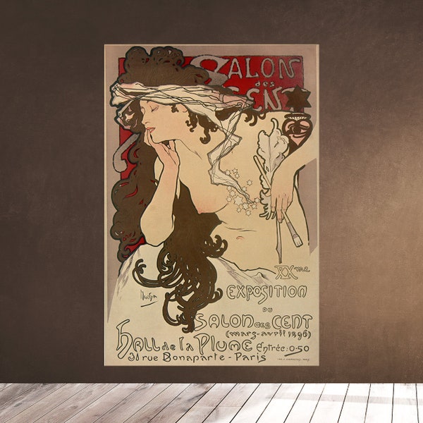 SALON des CENT Alphonse Mucha 1896 Exposition Topless Naked Woman - Beautiful Breasts Nude - Long Hair - Stars - Wall Art Decor Printable